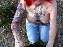 red-haired German bi-atch inseminated in nature