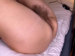 Extremely hairy Swedish milf fucks and squirts