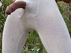 Handjob in long underwear and cum in the woods