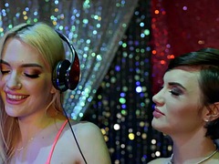 Lesbian slutty DJ seduces nymphomaniac 19 year old dyke in 69 position