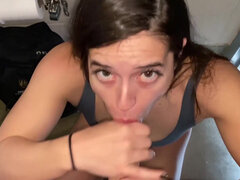 Bitch Abbie Maley gets a hard POV fuck in a public toilet