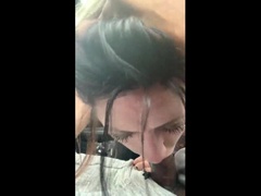 Emo babe sucks black cock in car and begs for more