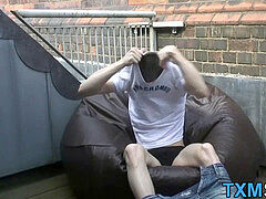 spectacular young twink oils up for rooftop chisel wanking