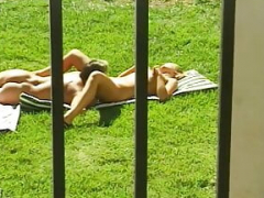 Outdoor vag fucking session for a attractive blonde gal out on the front lawn