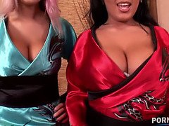 Busty nymphomaniacs Jasmine Black & jannete massage knob with their breasts & snatch
