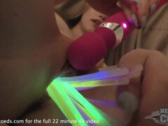 gaping young fresh 18yo margarita pussy with glowsticks and inside closeups