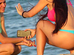 Voyeur Beach Hot Blue Bikini Thong unexperienced teen vid