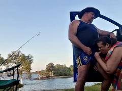 BBW MILF blows it by the river