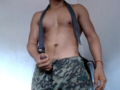 Straight Soldier with Throbbing Cock Masturbates (precum Leak)