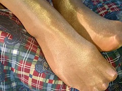 Chubby MILF seduces you in double layered shiny pantyhose
