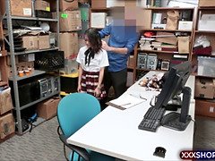 Extra thin asian chick fucked on CCTV by a mall officer
