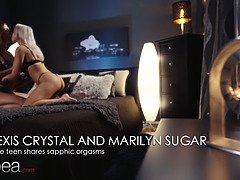 Hot blonde babes Alexis Crystal and Marilyn Sugar lesbian fingering orgasms and eating pussy