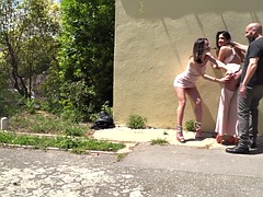 Public humiliated babe fucked outdoors after bdsm spanking