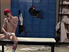 The coach fucks the perverted towel boy in the locker room