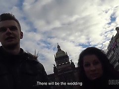 Czech couple goes wild on Vaclavs Square in Prague: Cuckold Hunter fucks greedy teen in POV reality