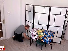 Big boobs French girl masturbating in changing room spied squirting then fucked hard