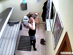 Hidden Cam Young Girl is Touching her Pussy in Solarium