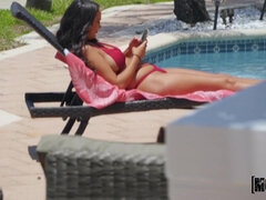 Hot Cock Delivery for young brunette in red bikini Sofi Ryan, Damon Dice - outdoors by the pool