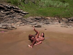 Non-professional boyfriends couple make love on a deserted beach