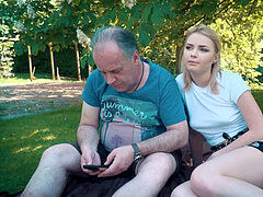 petite teen poked rock-hard by grandpa on a picnic she blows him