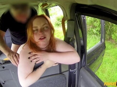 Curvy ginger cutie gets a doggy anal fuck in the backseat