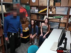 Duo teen shoplifters caught and fucked by a security guard