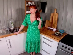 Red XXX fingers herself in the kitchen - Mature