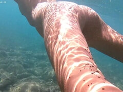 素人, 女, 露出狂, オナニー, ヌーディスト, ガリガリ, 一人, 水中