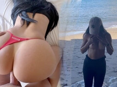 18 ans, Amateur, Cul, Plage, Gros cul, Gros seins, Fille latino, Public