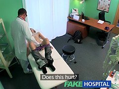 Blonde hottie with a squirting problem begs for breast implant help from her fake doc
