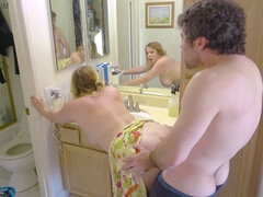 Horny stepmom Erin Electra gets pounded while cleaning the bathroom