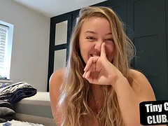 Girl with big tits makes a joke about her small cock on webcam