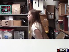 Petite teen thief busted and fucked by a security guy