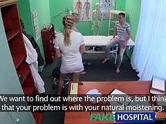 Blonde nurse watches as hot couple bang in fakehospital roleplay