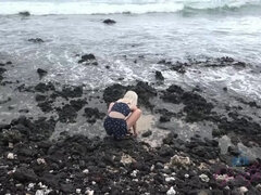 浴室, ビーチ, 彼女, ヌード, オーガズム, アウトドア, 喫煙, 濡れ
