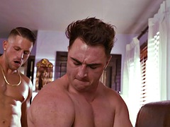Bottom hunk bareback banged by muscular boyfriend sucking cock