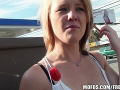 Sierra Day gets picked up at the bus stop and banged in POV