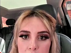 Big boobs latina in the car