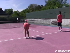 Horny mixed double tennis match