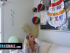 Tiny Teeny Blonde Girl Chanel Camryn Gives Huge Dominative Stud A Sloppy Blowjob