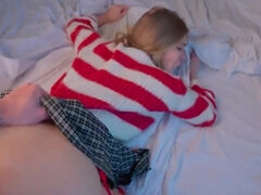 18, 미인, 금발의, 지저분한, 발, 하드코어, 오르가슴, 스타킹