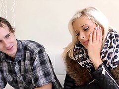 Hot blonde cuckolds her man by licking his cash & giving a POV blowjob for a hot cash reward