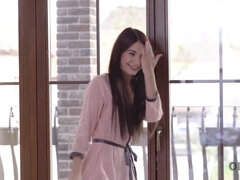 美人, ベッドルーム, フェラチオ, 爸, 小柄, オマンコ, 剃毛, ティーン