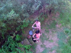 Accidental meeting in the forest leads to doggy style fuck.