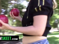 Brunette teen gets her tight pussy slammed in a POV outdoor clip