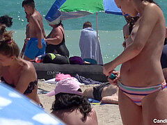 Playa, Bikini, Público, Adolescente, Voyeur
