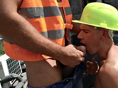 Dominant massive stud fucks his buddy outdoors