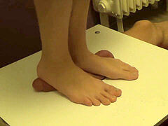 Barefeet full weight trample kicking prick and nutsack