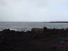 The rain doesn't keep you and Violet from exploring the lava flow