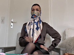 Trying on a scarf and a fabric mask - today youre on jerk-off duty!